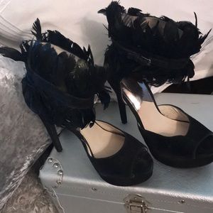 Michael Kors Shoes - Sexy black suede w Ostrich feather around ankle Michael Kors Shoes - Sexy black suede w Ostrich feather around ankle